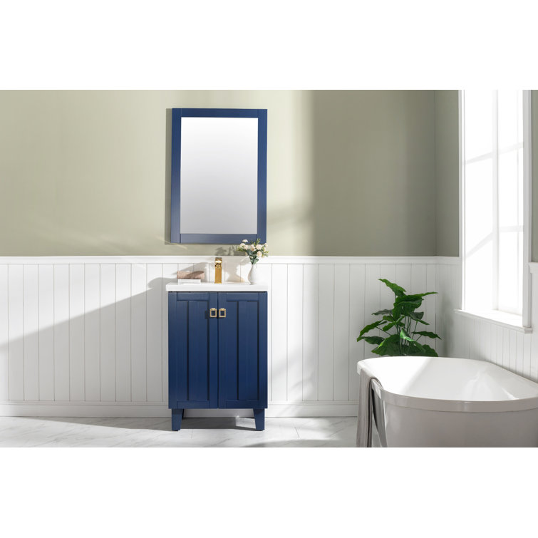 InFurniture 24" Single Sink Bathroom Vanity In Navy Blue Finish With
